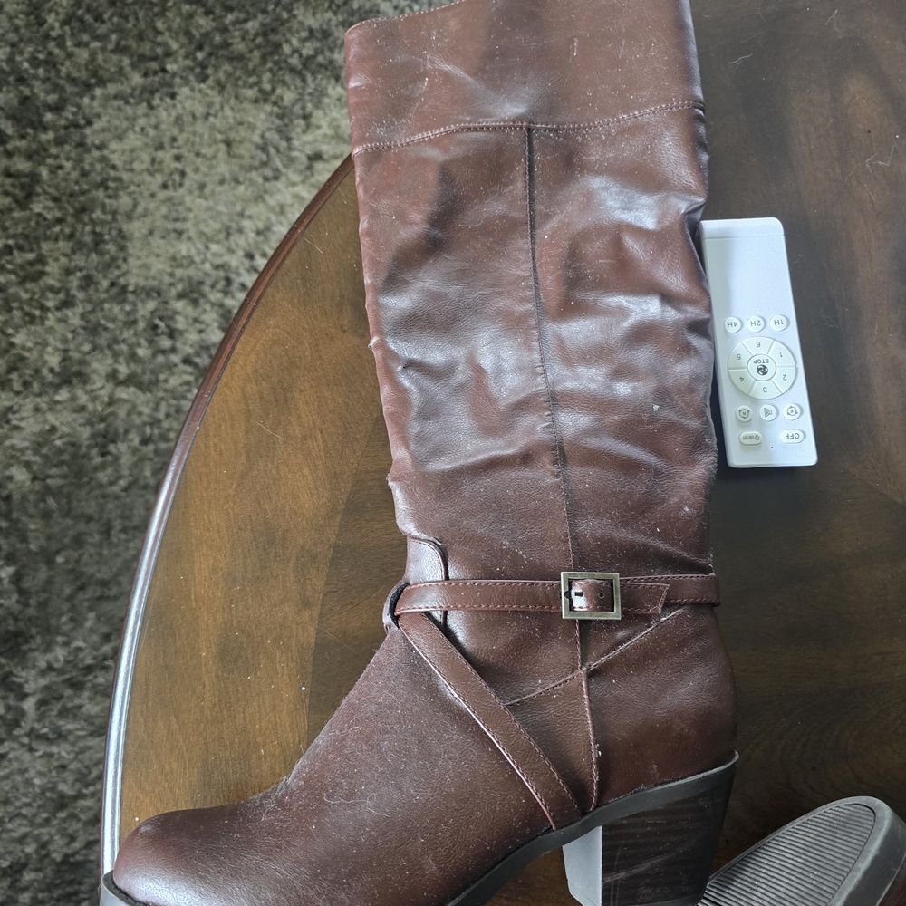 Women's Brown Mid-Calf Buckle Heel Boots